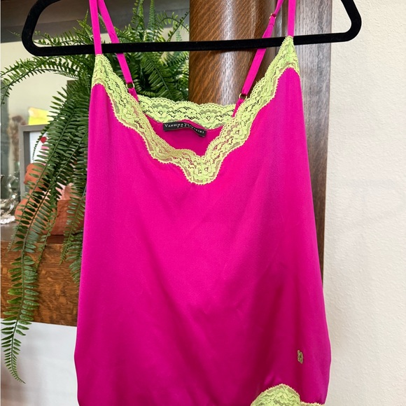 vannina vesperini Tops - Vannina Vesperini 100% Silk Pink and Yellow Lace Camisole